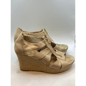 MERONA Women's Tan Alexa Strappy Peep-Toe Cork Wedge Sandals SZ 11